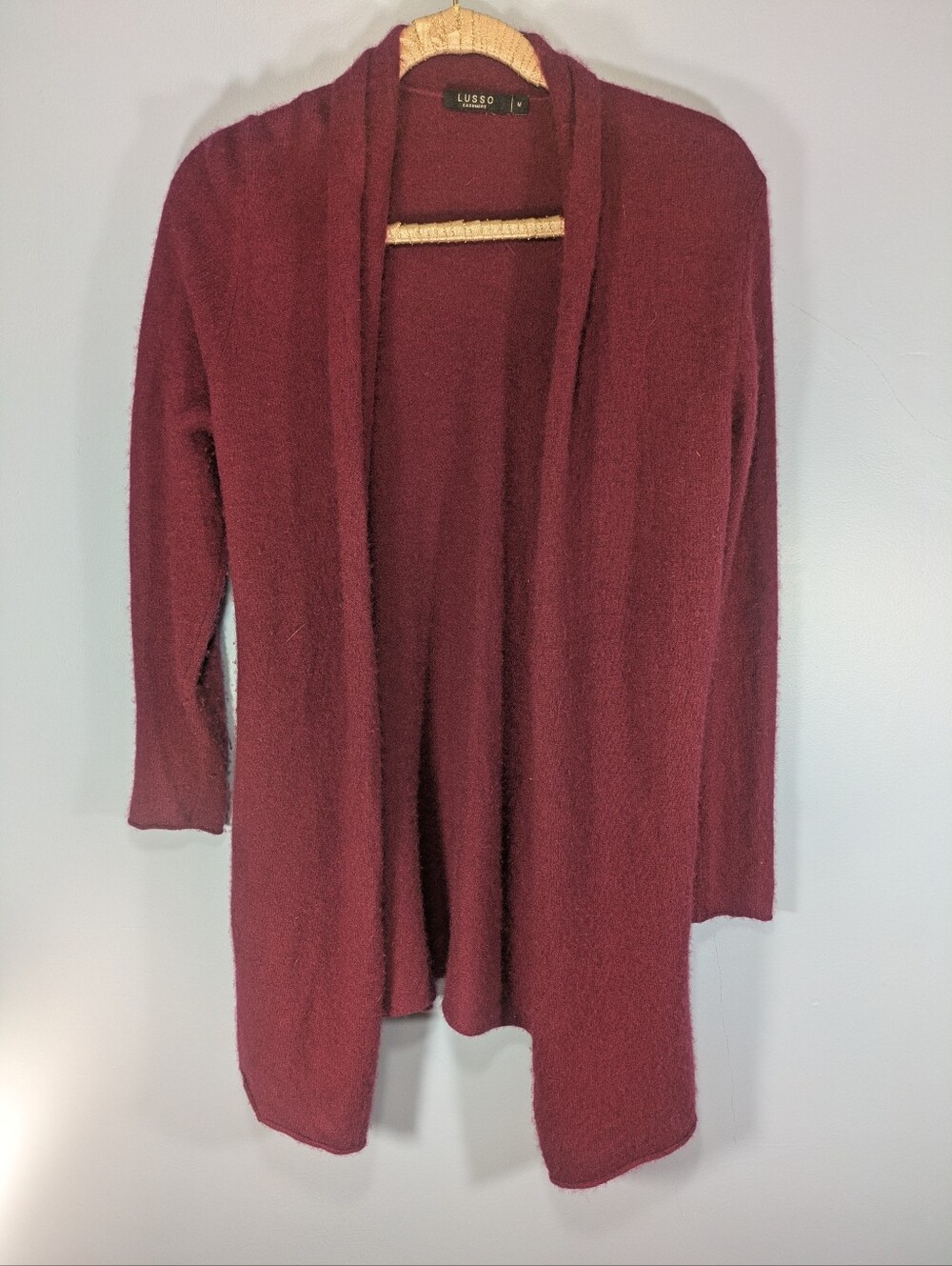 Lusso Cloud Soft Burgundy Cashmere Open Cardigan